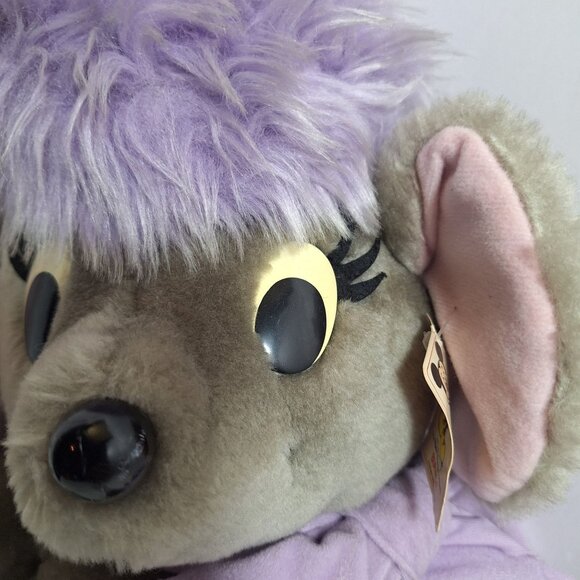 Disney Bianca Plush Mouse Purple Bow 16" Vintage 80s Made in Korea - Picture 7 of 16